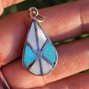 Native American Zuni vintage 925 sterling silver mother of pearl and turquoise i